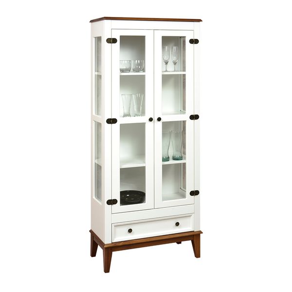 Cristaleira com 2 Portas de Vidro e 1 Gaveta - Amêndoa/Branco