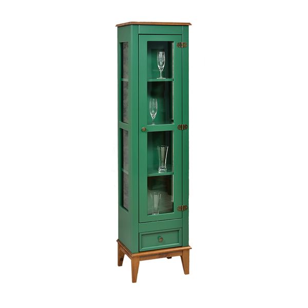 Cristaleira com 1 Porta de Vidro e 1 Gaveta - Amêndoa/Verde