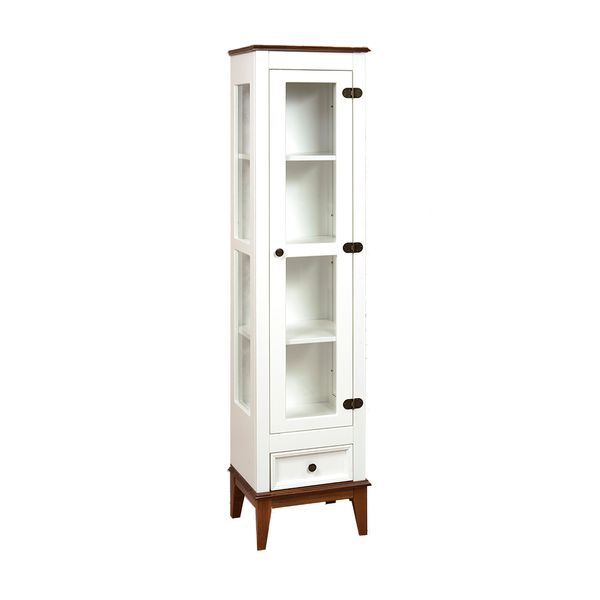 Cristaleira com 1 Porta de Vidro e 1 Gaveta - Amêndoa/Branco