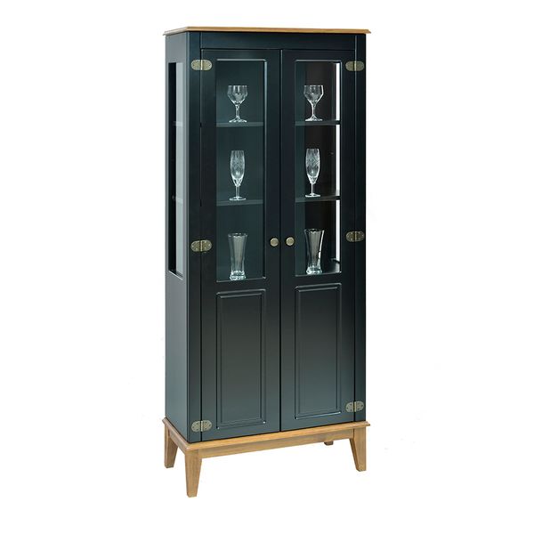 Cristaleira com 2 Portas de Vidro/Madeira - Amêndoa/Preto