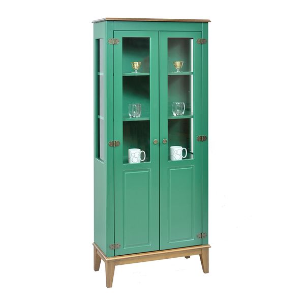 Cristaleira com 2 Portas de Vidro/Madeira - Amêndoa/Verde
