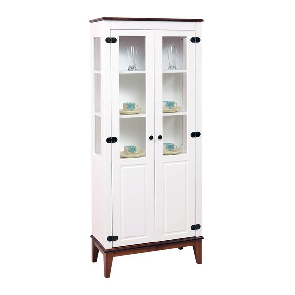 Cristaleira com 2 Portas de Vidro/Madeira - Amêndoa/Branco