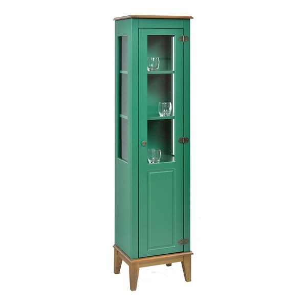 Cristaleira com 1 Porta de Vidro/Madeira - Amêndoa/Verde
