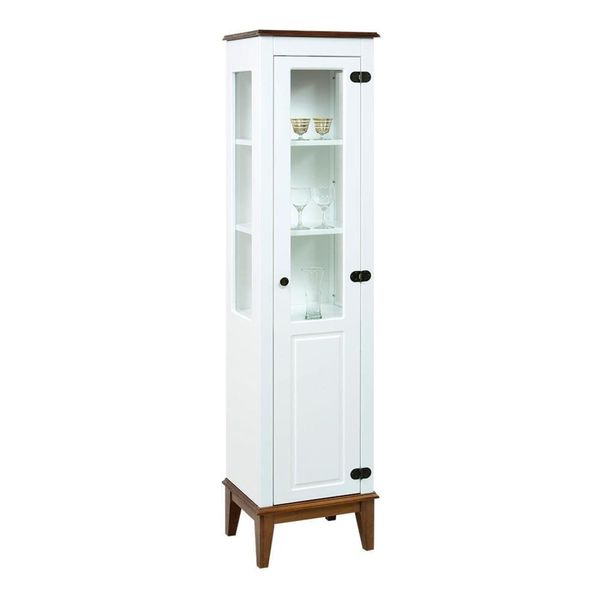 Cristaleira com 1 Porta de Vidro/madeira Amêndoa/Branco