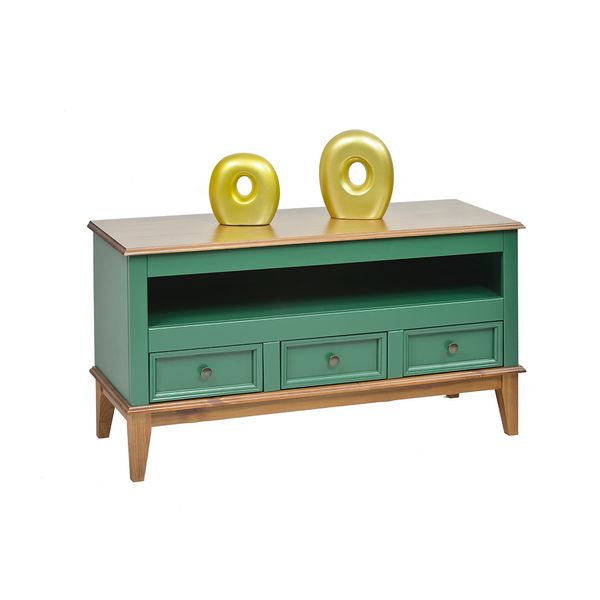 Rack com 3 Gavetas e 1 Nicho - Amêndoa/Verde