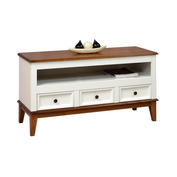 Rack com 3 Gavetas e 1 Nicho - Amêndoa/Branco