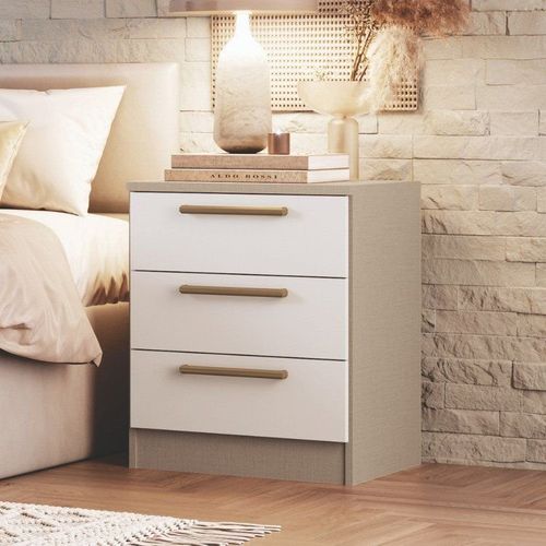 Mesa de Cabeceira Modulada 3 Gavetas Requinte+ 100% MDF Cinza Duna Line/Branco Duna Line/Branco Line