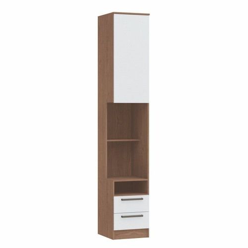 Mesa de Cabeceira Modulada Reto 1 Porta 2 Gavetas Requinte+ 100% MDF Marrom Macadâmia/Branco Line Macadâmia/Branco Line