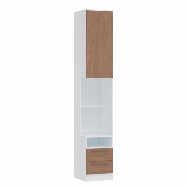 Mesa de Cabeceira Modulada Reto 1 Porta 2 Gavetas Requinte+ 100% MDF Branco Line/Macadâmia Branco Line/Macadâmia