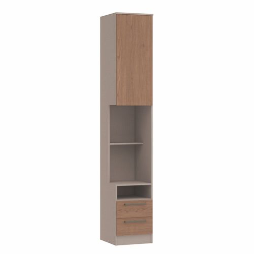 Mesa de Cabeceira Modulada Reto 1 Porta 2 Gavetas Requinte+ 100% MDF Cinza Duna Line/Macadâmia Duna Line/Macadâmia
