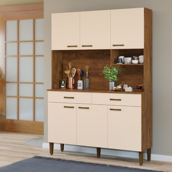 Cozinha Compacta Sabrina com 6 Portas - Natural/Pérola