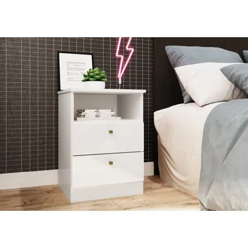 Mesa de Cabeceira Infantil Irlanda com 2 Gavetas - Branco