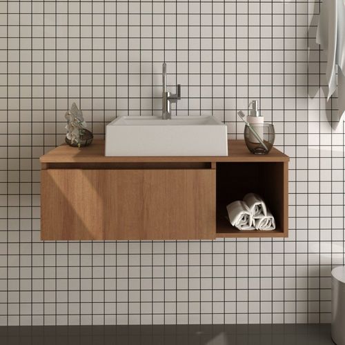 Gabinete para Banheiro com 1 Porta - Amêndoa