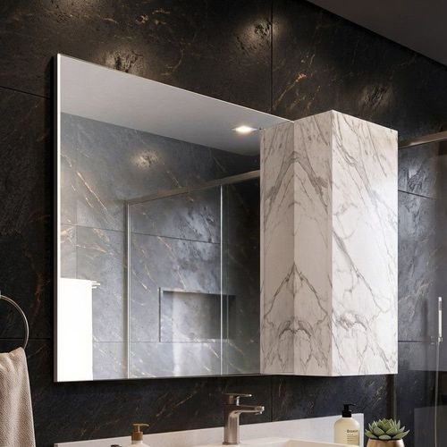 Espelheira para Banheiro com Espelho 80cm Branco/Mármore Mármore Branco