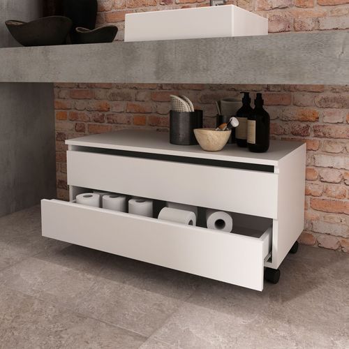 Balcão Gabinete para Banheiro 80cm com Rodízio e 2 Gavetas BN3603 Branco