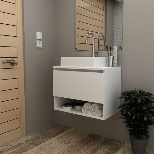 Balcão Gabinete Suspenso para Banheiro 60cm com 1 Porta e Nicho BN3606 Branco