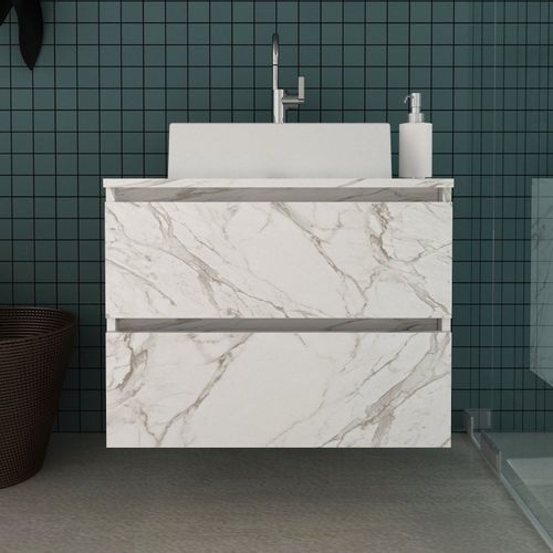 Gabinete Suspenso para Banheiro 60cm 2 Gavetas BN3607 Mármore Branco