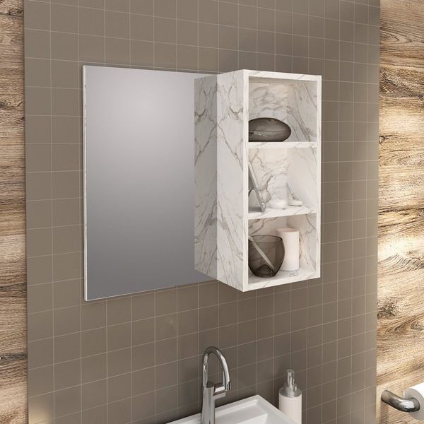 Espelheira para Banheiro 3 Nichos BN3609 Mármore Branco