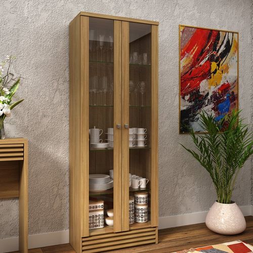 Cristaleira com 2 Portas em Vidro CR6002 Bege/Marrom Natural