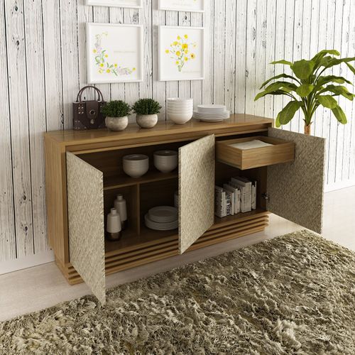 Buffet com 3 Portas e 1 Gaveta - Natural/Palha