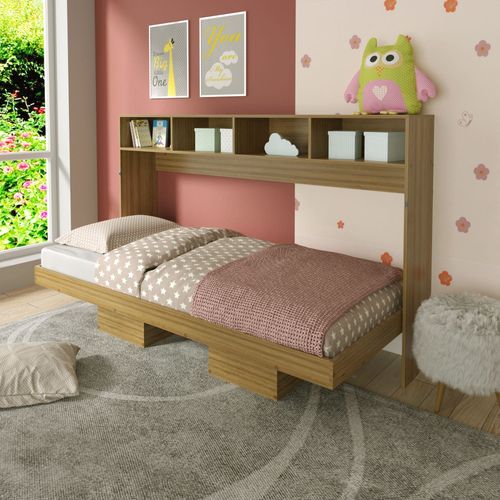Cama de Solteiro Articulada com 4 Nichos - Amêndoa