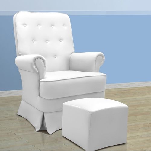 Poltrona para Amamentação Laura com Balanço em Madeira e Puff - Branco