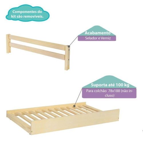 Bicama Solteiro Infantil Prime com Grade de Proteção Natural - Casatema