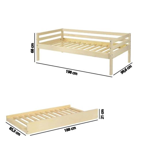 Bicama Solteiro Prime com Telhadinho II e Grade Natural - Casatema