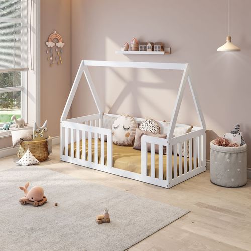 Mini Cama Montessoriana com Grade e Telhado Giulia Casatema Branco