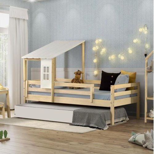 Bicama Solteiro Prime com Telhadinho II e Grade Natural/Branco - Casatema