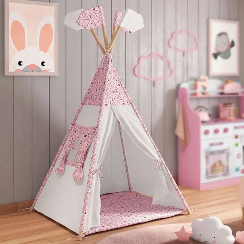 Cabana Infantil Casinha com Janelinha e Led- Branco/Rosa
