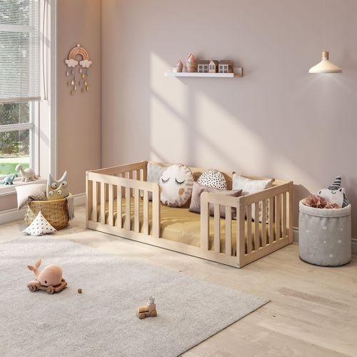 Mini Cama Montessoriana com Grade Giulia Casatema Natural/Bege