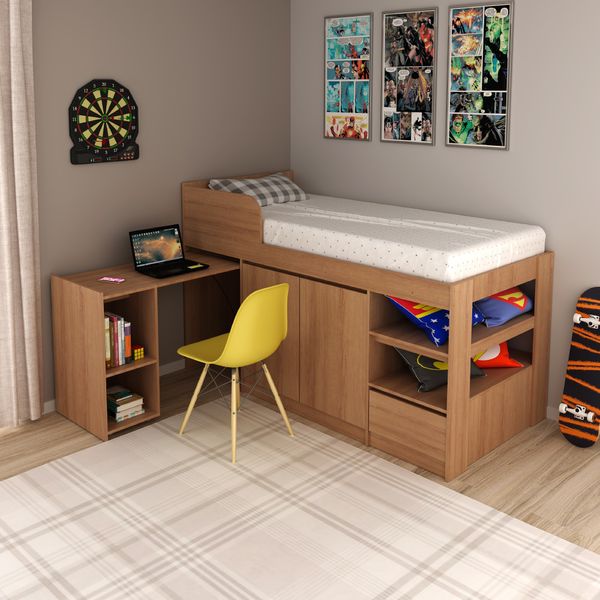 Cama Alta Multifuncional com armário e escrivaninha Monterey CM096