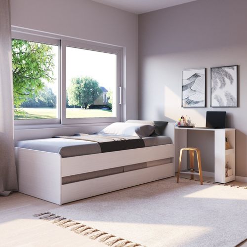 Bicama Multifuncional Toronto com Escrivaninha em Madeira Maciça - Branco Lavado