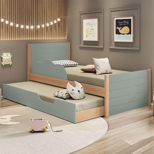 Bicama com Cama Auxiliar Infantil Woody Casatema Verde/Menta/Nature Menta/Nature