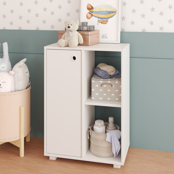 Organizador com Armário Infantil 1 Porta e 2 Nichos - Branco