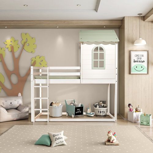 Cama Alta Infantil Club House Sweet Branco/Verde - Casatema