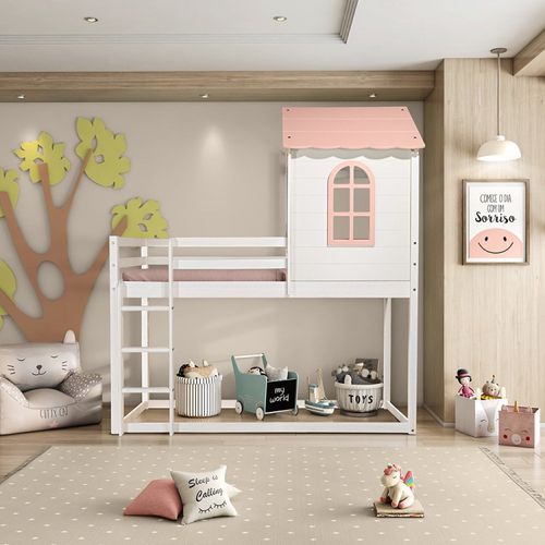 Cama Alta Infantil Club House Sweet Casatema Branco/Rosa Branco/Rosa
