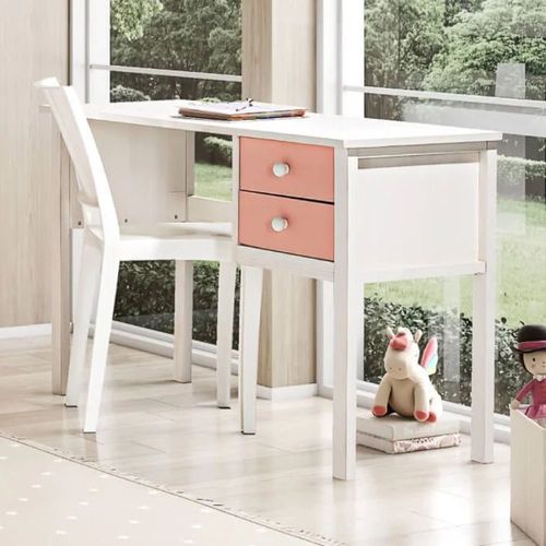 Escrivaninha Infantil Club House Sweet com Casatema 120cm Pés em Madeira Maciça M Branco/Rosa