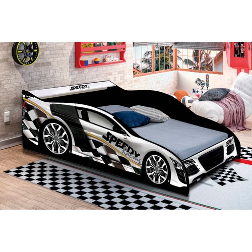 Cama Infantil com Proteção Lateral Carro Speed J&A Móveis Branco