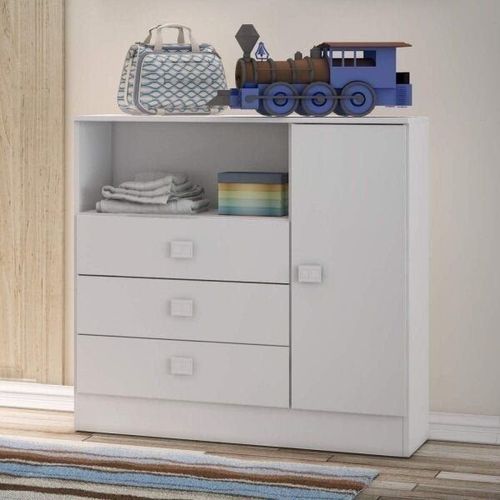 Cômoda de Bebê 3 Gavetas 1 Porta 1360 Baby Branco Branco
