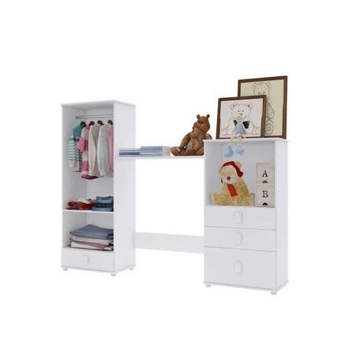 Guarda-Roupa de Bebê 2 Portas 4 Gavetas Baixinho Espresso Móveis Branco Branco