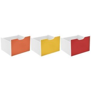um conjunto de três caixas brancas e vermelhas
