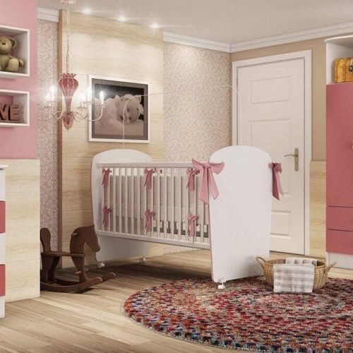 Berço Infantil 6900 Espresso Móveis Branco/Rosa