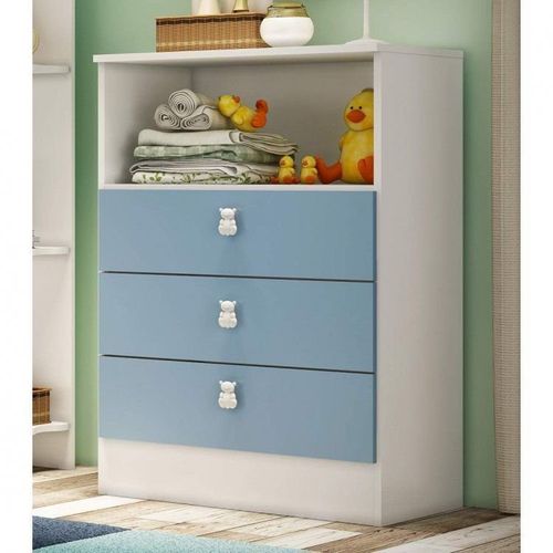 Cômoda Infantil 3 Gavetas e Nicho 1330 Espresso Móveis Branco/Azul