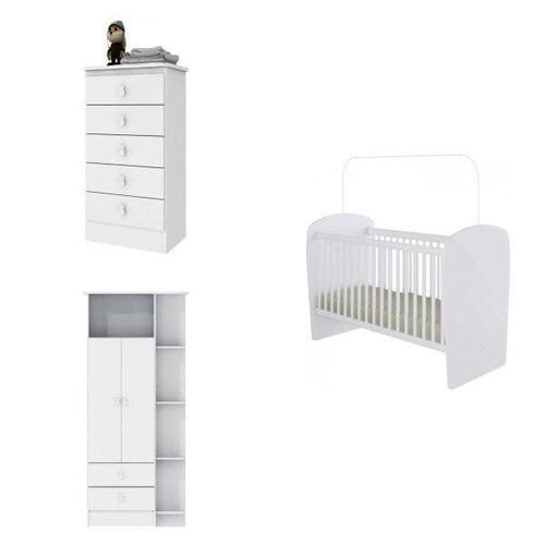 Quarto de Bebê Completo Leãozinho com Guarda Roupa 2 Portas, Cômoda e Berço Espresso Móveis Branco