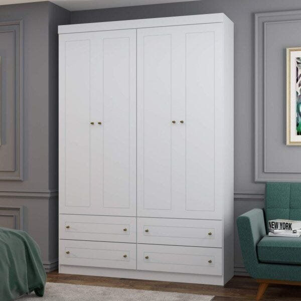 Guarda-Roupa Infantil 4 Portas 4 Gavetas Nova York Espresso Branco