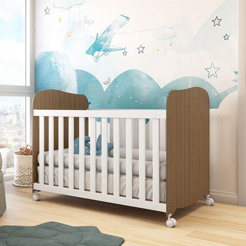 Berço Americano 100% MDF Uli Móveis Peroba Branco Brilho/Carvalho
