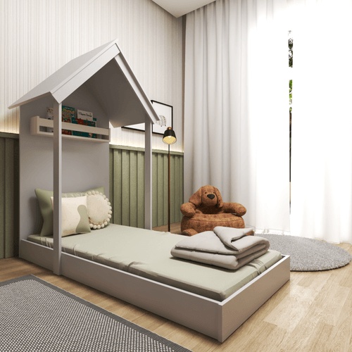 Mini Cama Infantil 1 Prateleira Casinha Cinza Cristal