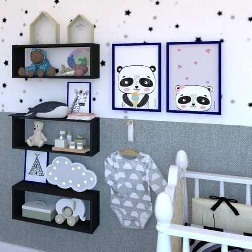 Conjunto Bim com 3 Nichos Bramov Móveis Preto